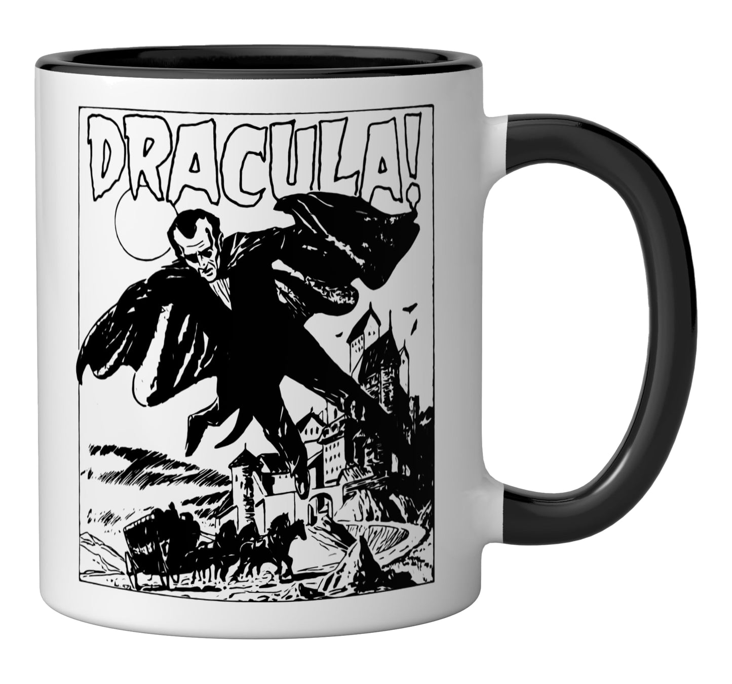 Retro Horror Movie Monster Vampire Vintage Halloween Dracula Ceramic Mug, Black/White
