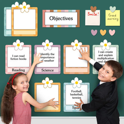 Trandraft 16 Pcs Magnetic Write Wipe Organization Chart Classroom Dry Erase Labels Learning Objectives Board for Whiteboard Goals Targets Classroom Teaching Supplies(Boho)
