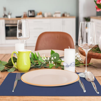 MANSPHIL Navy Blue Cloth Placemats Set of 4 Cotton Washable Thick Faux Linen Table Place Mats Heat Resistant Double Layer Fabric Wrinkle Free Dining Kitchen Table Decor - 13x19 Inch Oeko Tex Placemat