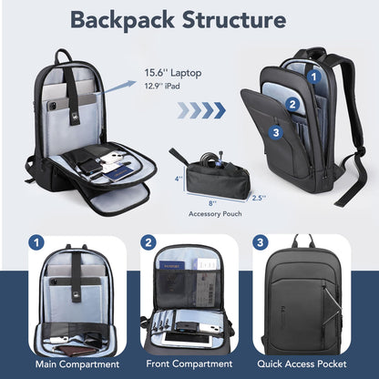 hk Ultra Slim Laptop Backpack for Men, Lightweight Business Backpack for 15.6 Inch Laptop with USB Charging Port, Anti-Theft Water Resistant Computer Bag for Work Travel Office, Black