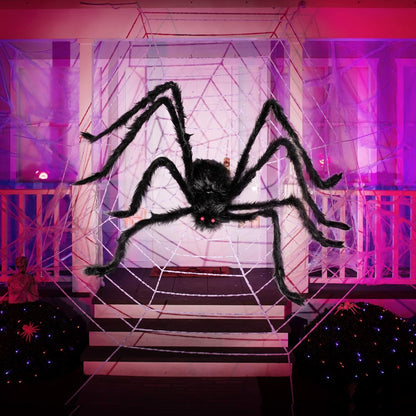 JIEFULL Halloween Decoration Giant Spider, 5 Ft Scary Hairy Spider - Black, Brown & White, Large Props for Halloween Outside Haunted House Yard Lawn Home Decor (Black)