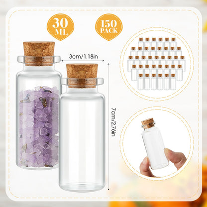 Gerrii 150 Pcs 30 ml Mini Glass Bottles with Wood Cork Stoppers, Mini Potion Glass Vials Small Clear Bottles Wishing Message Spell Tiny Jars Sand Art for Halloween Decoration Wedding DIY Favor