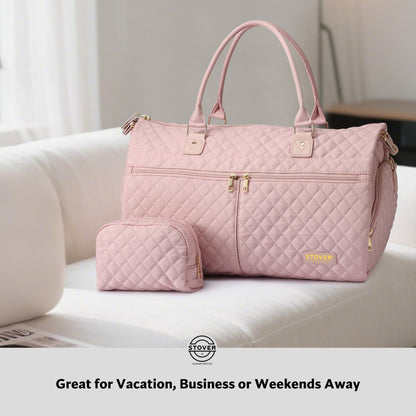 STOVER Women’s Convertible Garment Duffel Bag for Travel – 2-in-1 Carry-On Weekender/Overnight Tote - Wrinkle-Free Dresses, Suits & Clothes + Shoe Compartment & Bonus Toiletry Bag (Blush Pink)