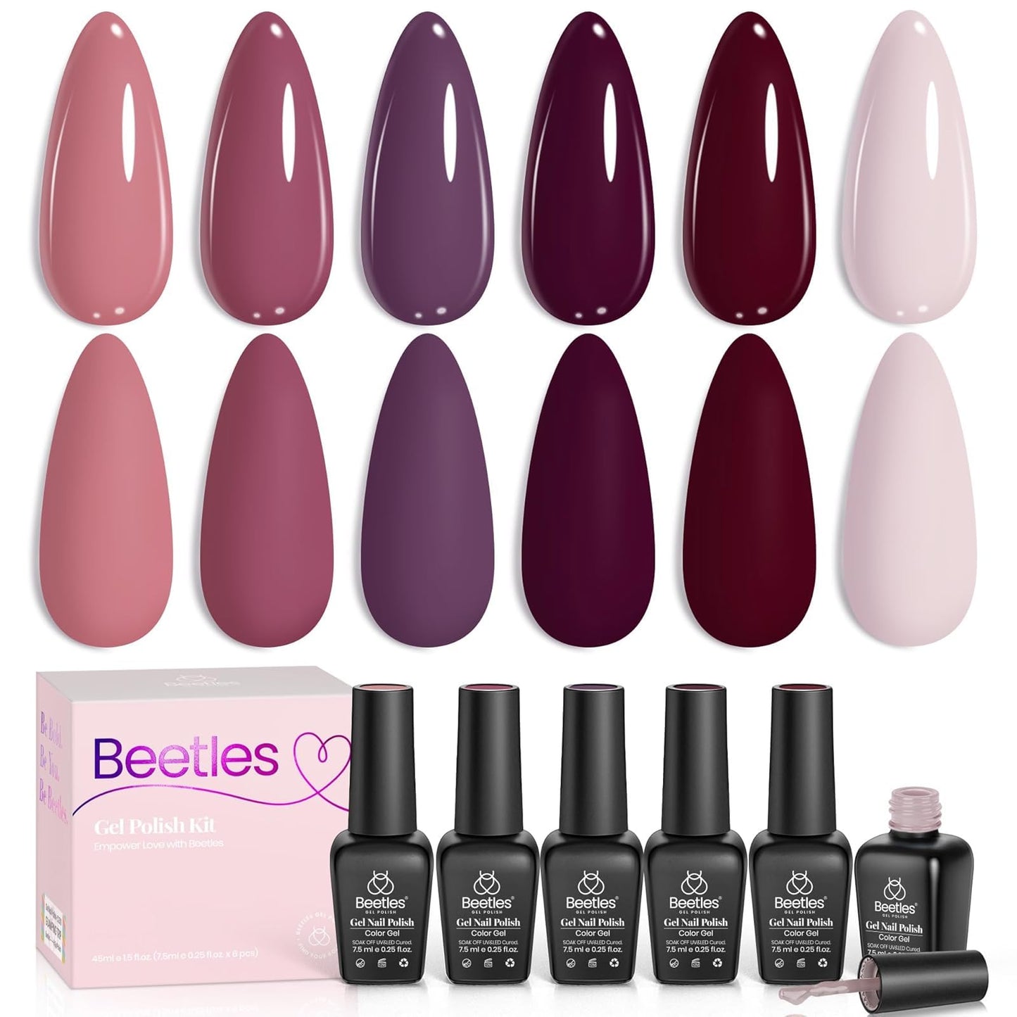 Beetles Jelly Gel Nail Polish Set, 6 Colors Milky White Nude Pink Brown Sheer Gel Polish Kit Nail Concealer Translucent Effect Soak Off Uv French Nail Art Gift for Women Ultimate Monochrome Collection