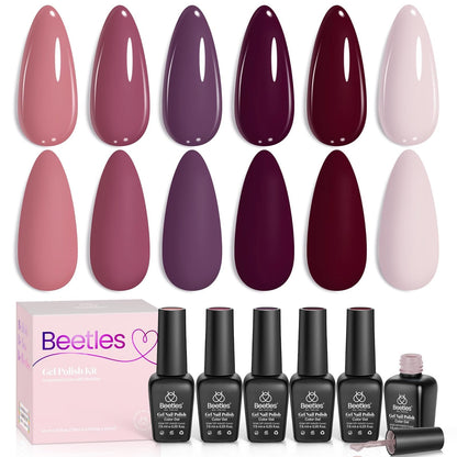 Beetles Jelly Gel Nail Polish Set, 6 Colors Milky White Nude Pink Brown Sheer Gel Polish Kit Nail Concealer Translucent Effect Soak Off Uv French Nail Art Gift for Women Ultimate Monochrome Collection