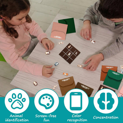 JolliLudo 24 Set Tic Tac Toe Game Pack Woodland Animals Jungle Party Favors Felt Safari Goodie Bags Stuffers Baby Educational Toys Board Game with Envelopes for End of Year Students Classroom Prizes