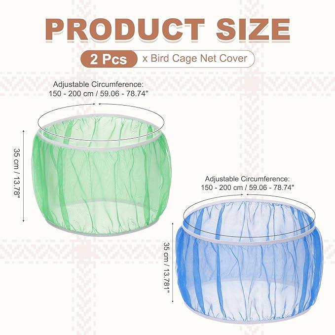 Bird Cage Seed Catcher, Bird Cage Net Cover Seeds Guard, Universal Birdcage Accessories, Blue/Green, Circumference 59.1"-78.7", Height 13.8" for Parrot Cockatiel Enclosures