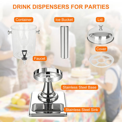 Mofund 2.2 Gallon Iced Beverage Drink Dispenser, Stainless Steel Water Jar with Stand, Iced Beverage Drink Dispenser for Parties, Commercial Hot Cold Juice, Hot & Cold Drinks
