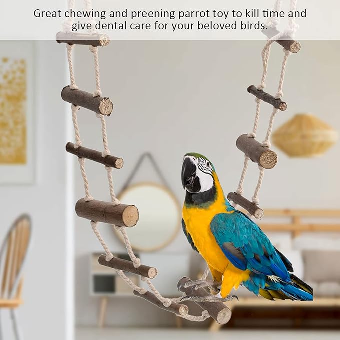 Bird Ladder, 39.4in Wooden Rope Ladder, Hamster Bridge Suitable for Various Small Pets Such as Hamsters Mice Gerbils Parrots and Chinchillas