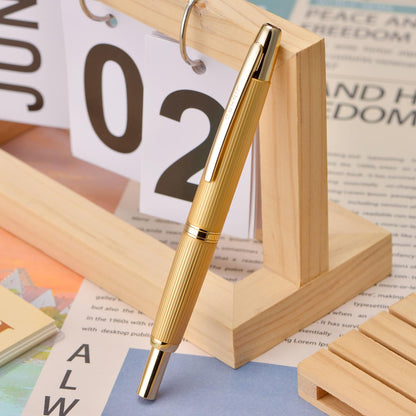 Jinhao 10 Press Fountain Pen with Box, Brushed Matt Gold Retractable Extra Fine Nib with Ink Converter Set (Golden Clip)