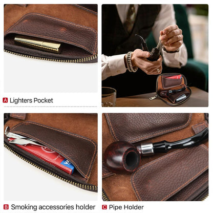 CONTACTS Small Pipe Tobacco Pouch Leather Smoking Pipe Storage Organizer Portable Accessories Lighter Holder Zipper Tobacco Pipes Travel Box