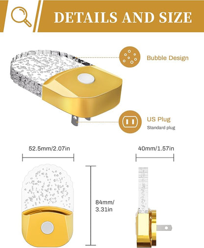 DORESshop 8-Color RGB LED Night Lights Plug Into Wall [2 Pack], Color Changing Night Light with Dusk to Dawn Sensor for Bathroom Decor, Children Room, Golden Cover