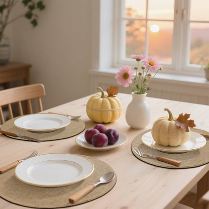 homing 15 Inch Round Cloth Placemats Set of 6, Cotton Linen Blend Washable Table Mats, Farmhouse Dining Place Mats for Indoors & Outdoors, Easy to Clean, Linen