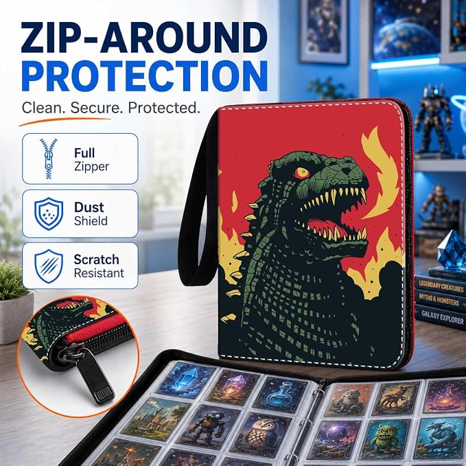 1008 Card Binder 9 Pocket, 3-Ring Trading Card Binder with 56 Page Removable Sleeves, High Storage Waterproof Trading Card Holder Collection Card Album Organizer Case for TCG Cards - Fire