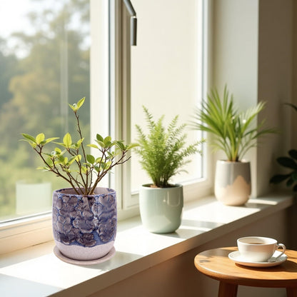 Chralji GIFTWARE 6 in Ceramic Plant Pot with Saucer，Indoor Plant Pot for Plants, Flower Pot with Drainage，Reactive Glaze Grey