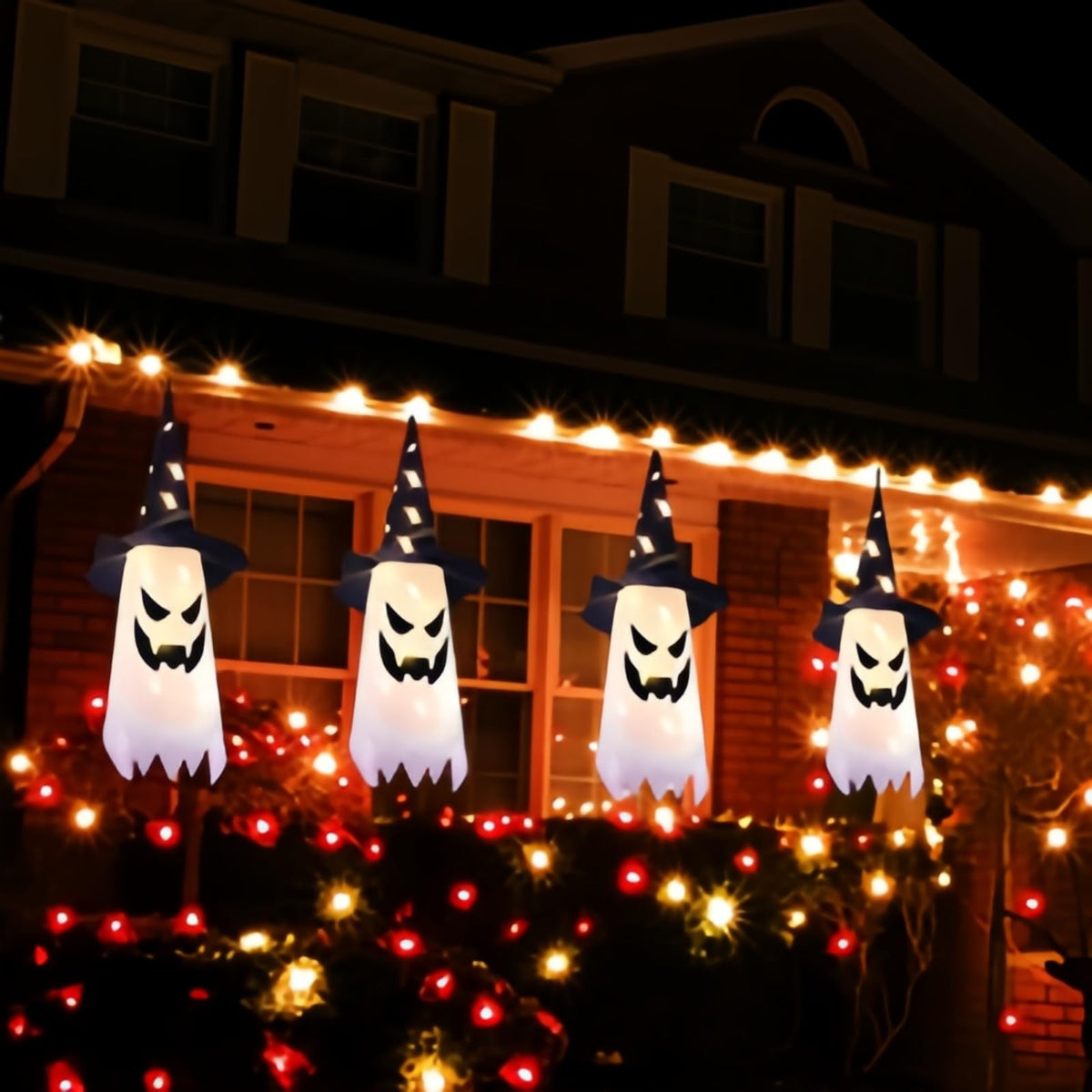 31.5" (3Pcs) Halloween Decorations Outdoor Indoor Hanging Ghosts Witch Hat, Glowing Witch Hat Halloween Ghost Decor for Room,Yard,Garden,Tree,Eaves,Party