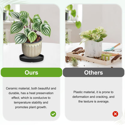 M METERXITY 2-Pack Plant Saucers, 6.3 Inch ID Anti-Rot Root Ceramic Flower Pot Plant Saucers for Indoor/Outdoor, Round Flowerpot Drip Tray [6.9 Inch OD, Black]