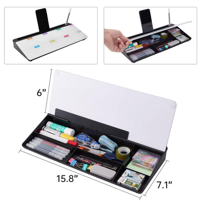 TSJ OFFICE Whiteboard Weekly Dry-Erase-Board - Desktop White Board Calendar Desk Organizers with Accessories Computer Keyboard Stand with Drawer, for Office, Home, School Supplies - Black Calendar