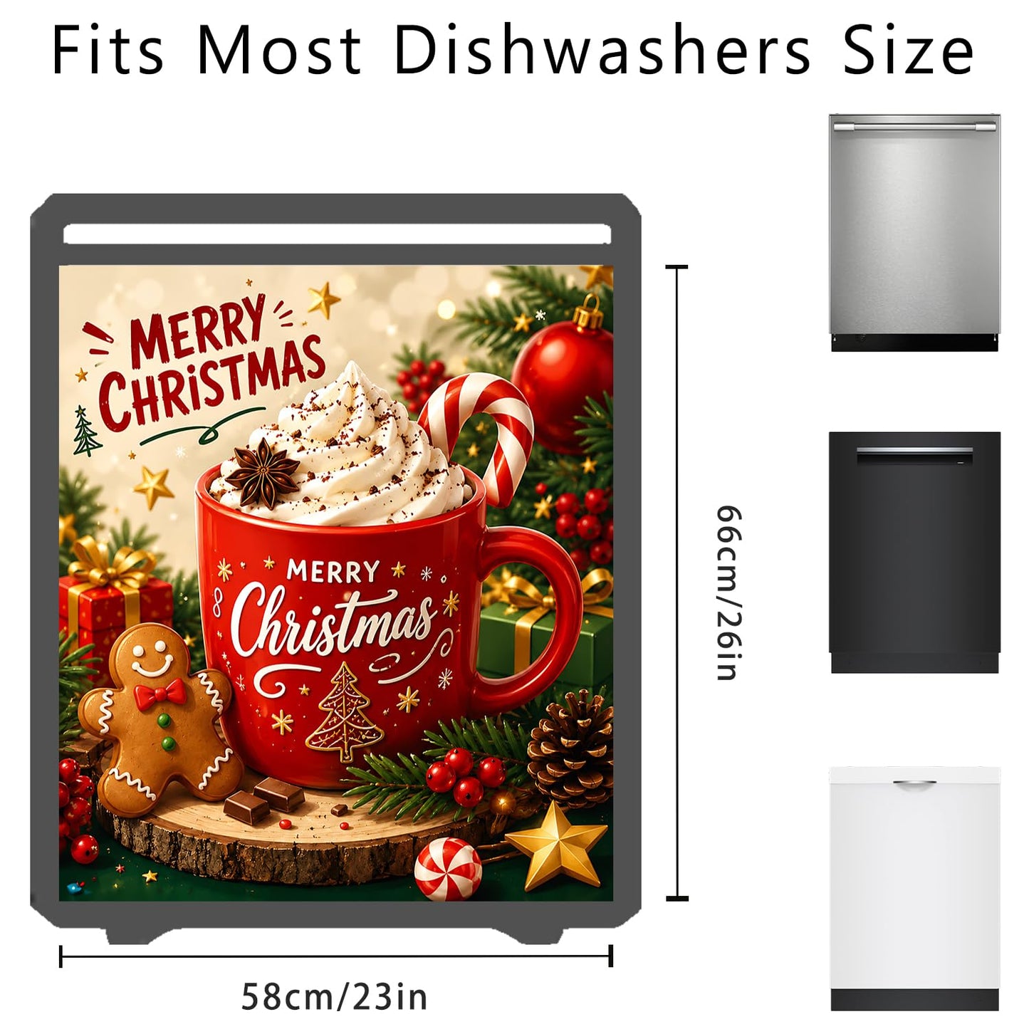 Dishwasher Magnet Cover Coffee, Christmas Magnetic Dishwasher Cover for The Front Panel, Refrigerator Magnets Decorative Cover Home Kitchen Decor 23x26 Inch