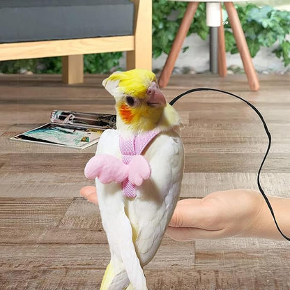 Birds Harness Leash Outdoor Flying Escape-Proof Adjustable Training Design Anti-Bite Bird Rope with Cute Wing for Parrots Scarlet Keck Mini Macaw Love Birds (Pink)