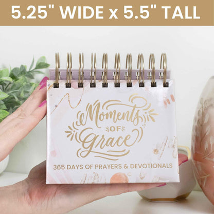 bloom daily planners x Writefully His Undated Perpetual Desk Easel - Christian Inspirational Standing Desktop Flip Calendar - Page a Day - (5.25" x 5.5") - Moments of Grace