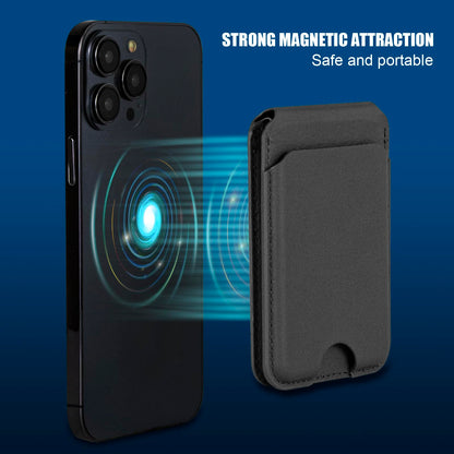 Rumwot for MagSafe Phone Wallet, Genuine Leather Magnetic Card Holder for iPhone, Magsafe Phone Wallet with Adjustable Bracket, 3 Card Holders, Compatible with iPhone 16/15/14/13/12 Series (Black)