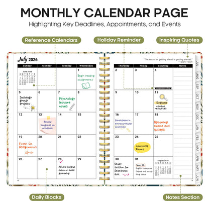 Planner 2026-2027, Academic Year Weekly and Monthly Calender Planner, from Jul 2026 - Jun 2027, Spiral Bound School Planning Book, Perfect for Teacher, Student, Women & Men, A4 (8.5" x 11"), Herbs