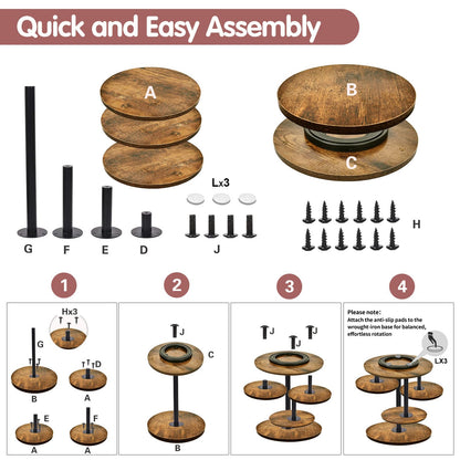 NANXITU 4 Tier Cupcake Tower Stands for 50 Cupcakes,360° Rotatable Round Cup Cake Stand with Tiered Tray,Farmhouse Wooden Dessert Table Display Stands for Wedding Birthday Baby Shower Tea Party