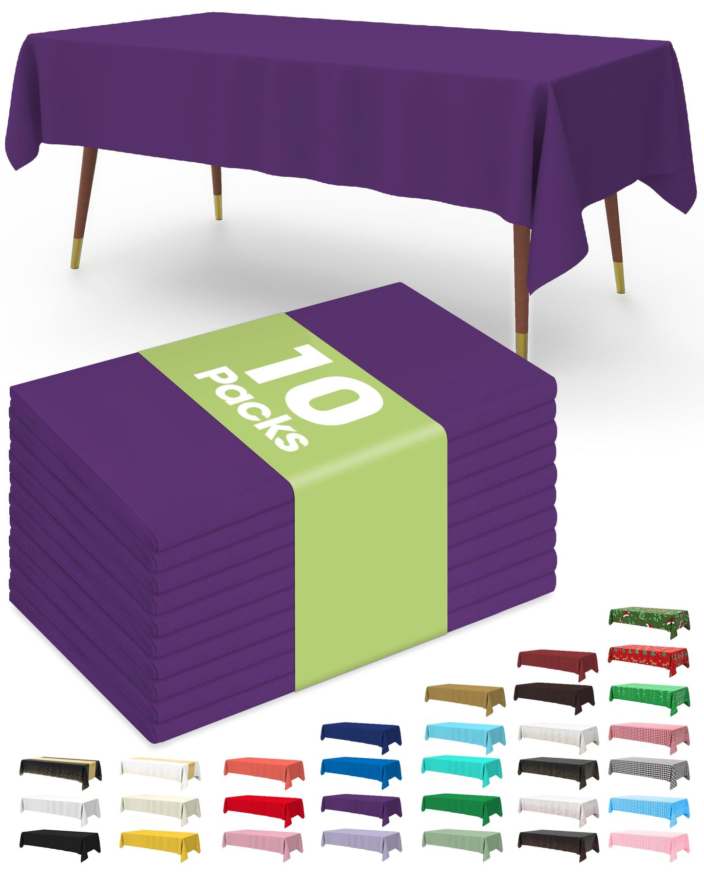 Pureegg Plastic Table Cloth Disposable 10 Pack, 54 x 108 Inch Table Cloths, Halloween Party Decorations, Summerween Decor, Halloween Tablecloths, Rectangle, Plastic Cover, Leakproof & Sturdy, Purple