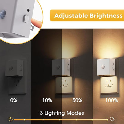 L LOHAS LED Night Light,Plug in Night Light with Motion Sensor and Dusk to Dawn Sensor,[4-Pack] Brightness Adjustable,3000K Soft White, Nightlight for Bathroom Hallway Kitchen