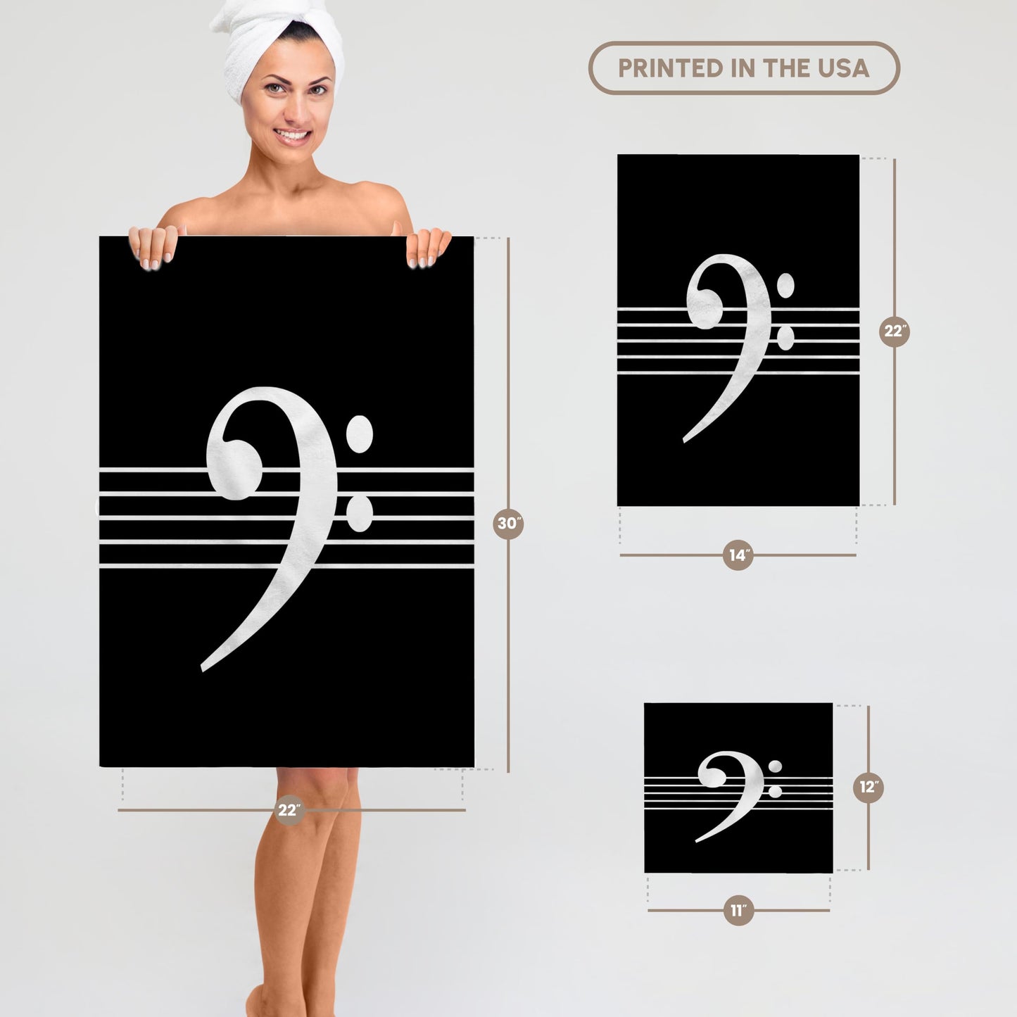 3D Rose TWL_232122_1 Black Bass Clef F-Clef on Musical Staves Staff - Music Musician Gift Towel, 15" x 22"