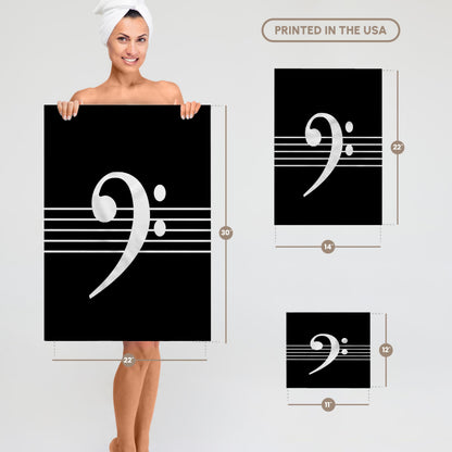 3D Rose TWL_232122_1 Black Bass Clef F-Clef on Musical Staves Staff - Music Musician Gift Towel, 15" x 22"