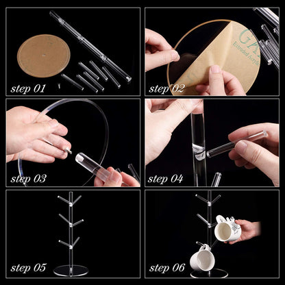 Patelai 14 Inch Acrylic Coffee Mug Tree Coffee Mug Rack Cup Holders for Counter with 6 Hooks Removable Stands(Acrylic,Clear)