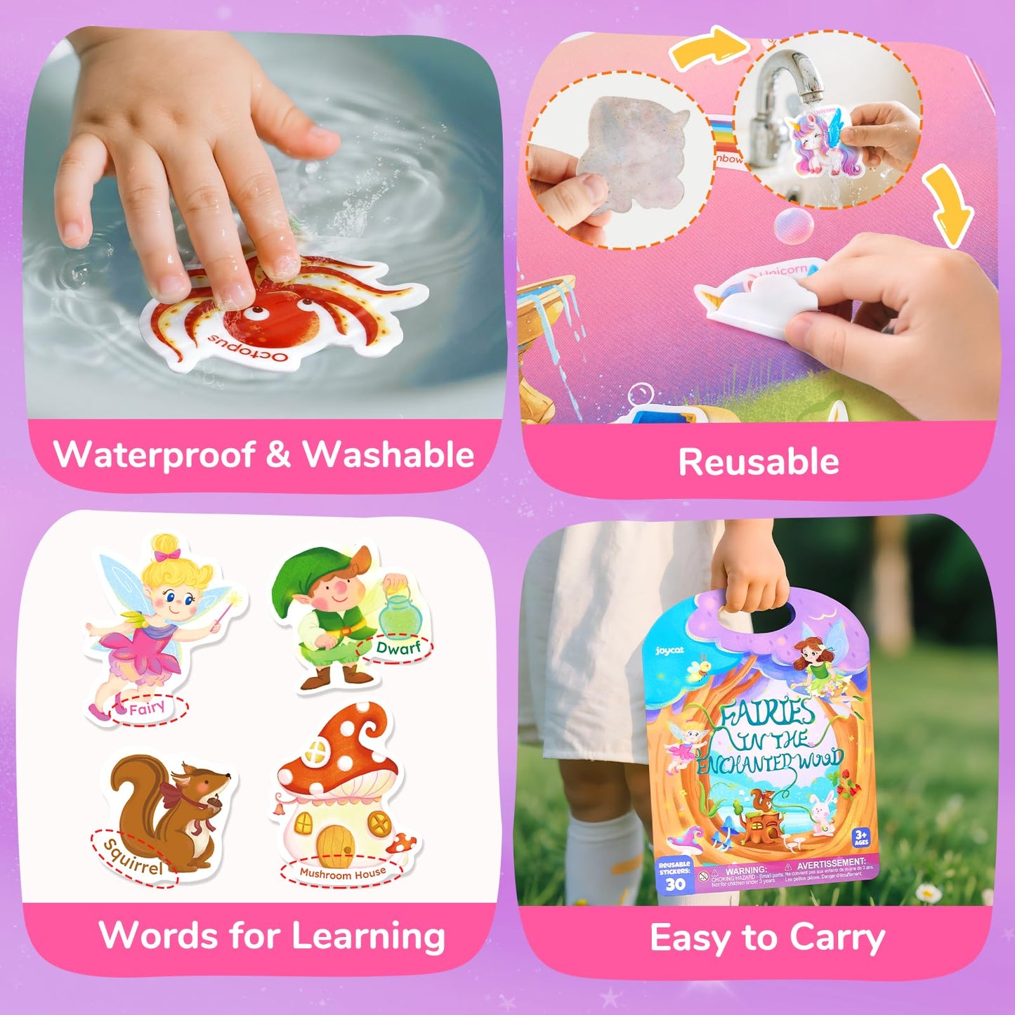 JoyCat Reusable Sticker Book Set (3-Pack): Unicorn, Fairies, Mermaid - 90 Pcs Stickers for Toddlers, Kids Sticker Activity Book, Road Trip Travel Toys, Party Favors, Birthday Gifts for Baby Girls