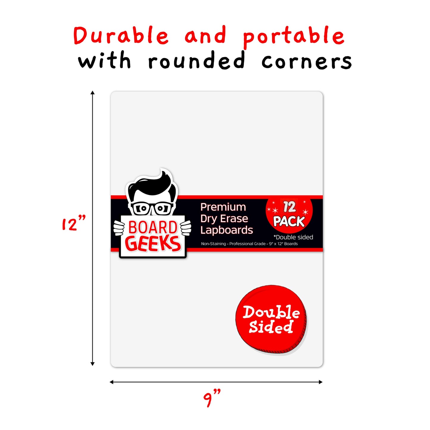Board Geeks Bigtime 12 Pack 9x12 Classroom Whiteboards for Kids - Small Double-Sided White Board - White Boards Bulk Set, Classroom Essentials - Magnetic Dry Erase Boards for Students, Teacher