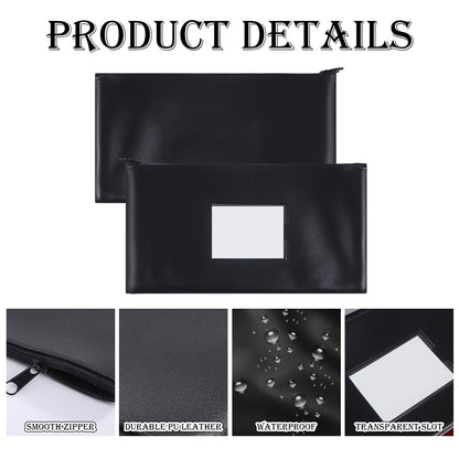 20 Pack Money Bank Bag With Zipper, 11 x 6 Inch Leatherette Security Bank Deposit Bags Black Money Pouch Cash Bag Wallet Bags with Clear Window for Cash, Coins, Bills, Tools, Receipt Organizer
