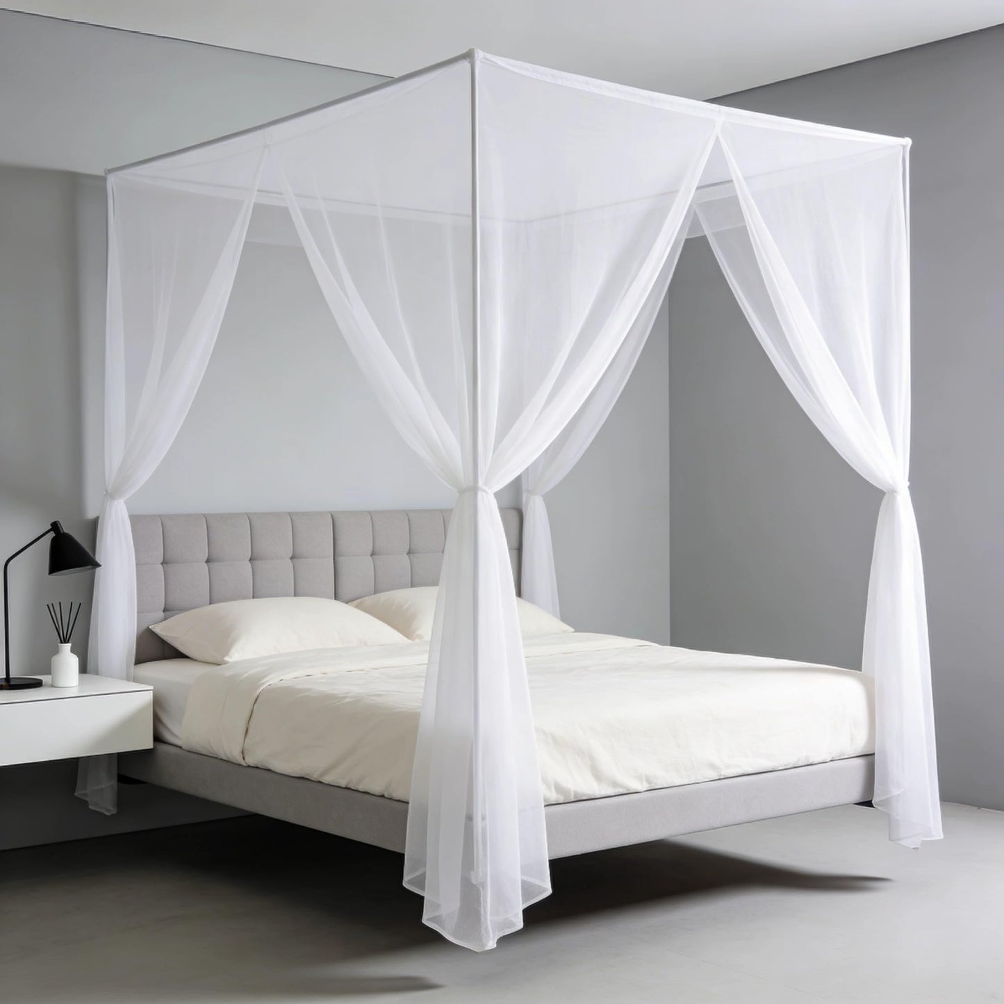 Vawolecy Mosquito Net Bed Canopy for Full Queen King Size Bed,4 Corner Canopy Gothic Bed Curtains,Bug Net for Camping Patio, Halloween Decoration