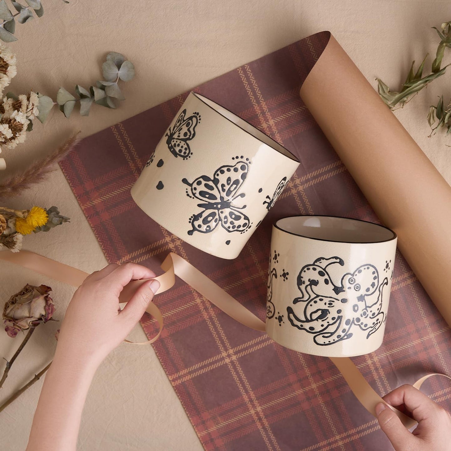 STHIE 5 Inch Ceramic Plant Pots with Drainage Holes, Small Round Flower Pots for Indoor Plant, Unique Animal Flower Planters (Cat)
