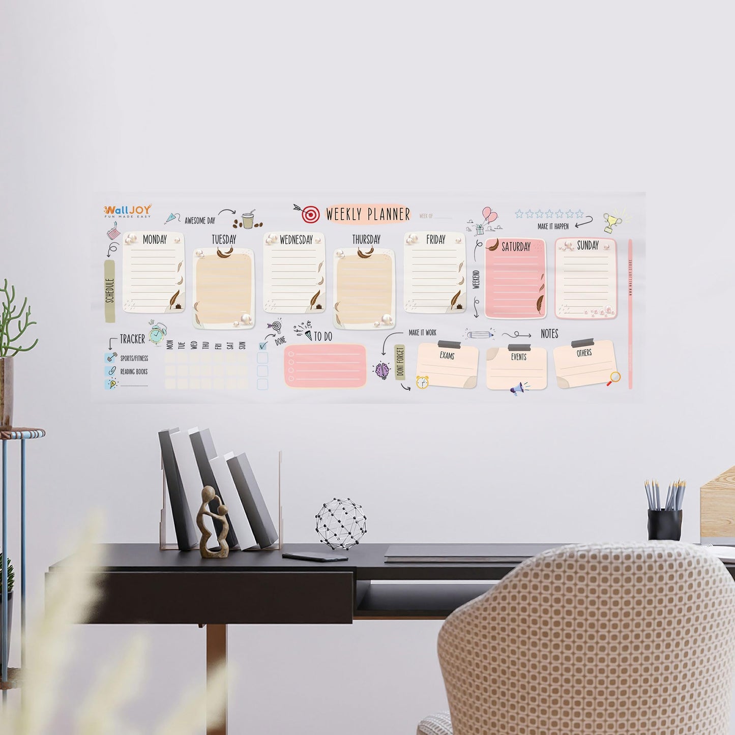 WallJOY Dry Erase Calendar – 39.4x16” Weekly Dry Erase Board for Wall, Clear Weekly Planner Whiteboard, Reusable & Easy Erase, Sticks to Smooth Surfaces, Upgraded Static Cling – Improved Hold