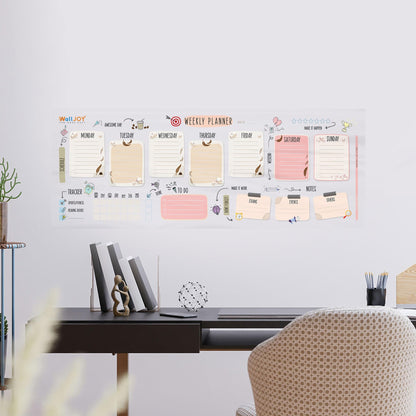 WallJOY Dry Erase Calendar – 39.4x16” Weekly Dry Erase Board for Wall, Clear Weekly Planner Whiteboard, Reusable & Easy Erase, Sticks to Smooth Surfaces, Upgraded Static Cling – Improved Hold