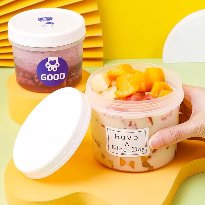 TUZAZO 12 Pack - 12 Oz Food Storage Containers with Screw Lids, Airtight Plastic Small Freezer Storage Container for Ice Cream, Overnight Oats, Snack, Soup, Portion and Meal Prep Container