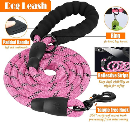 LOBEVE No Pull Dog Harness, Collar & Leash Set | Includes Dog Seat Belt, Collapsible Bowls & Poop Bag Dispenser. Ideal for Training, Walking, Hiking. Fits Small to Large Dogs(Pink-L)