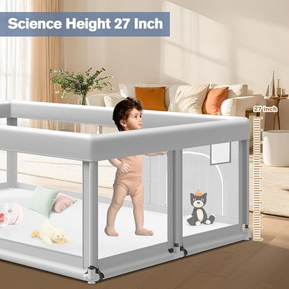 65×50 Inches Baby Playpen, Playpen for Babies and Toddlers, Baby Play Yards Indoor & Outdoor, Sturdy Safety Play Pen with Soft Breathable Mesh, Toddlers Activity Center with Anti-Slip Base