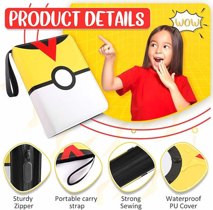 Card Binder 4 Pocket, Trading Card Holder Fits 400 Cards With 50 Removable Sleeves, Portable Collection Card Ablum, Game Card Case book With Zipper for Gift Yellow