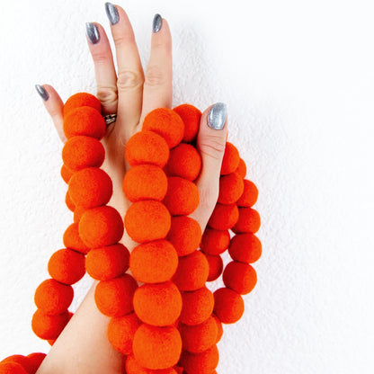 Large Felt Ball Garland, 9 Feet Orange Wool Pom Pom Garland 128 Handcrafted Pure Sheep Wool Felt Balls Prestrung for Christmas Tree Hanging Decor, Halloween Banner, and Orange Party Decor