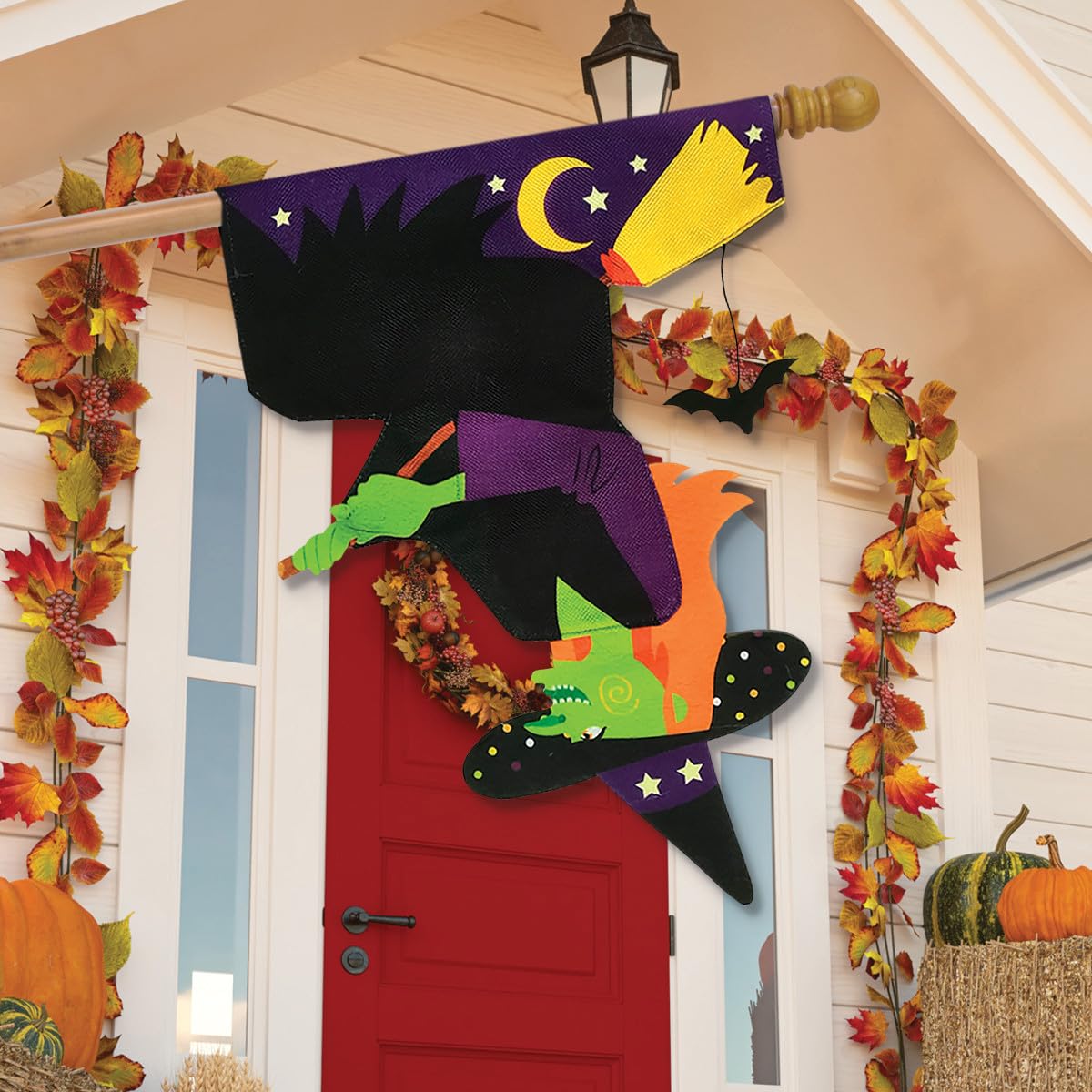 Upside Down Witch Burlap Halloween House Flag 40" x 28" Briarwood Lane