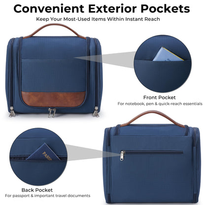 Ralnitote Large Hanging Toiletry Bag for Men, Travel Bathroom Bag with Hook, Hygiene Bag Organizer for Shower, Shaving & Grooming Essentials, Navy