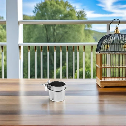 GLEAVI 2pcs Stainless Steel Bird Food Bowls with Clamp Holder, 4.4cm 5.5cm Coop Cup Bird Feeder for Parrot Cage Accessories, Suitable for Cockatiel Budgie Parakeet Feeding