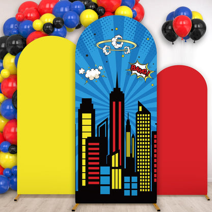 chiazllta 3 PCS Super Theme Hero Arch Backdrop Cover Hero Birthday Decorations Polyester Arch Stand Cover Heroes Photography Background for Photo Props Baby Shower Cosplay Wedding Backdrop Supplies