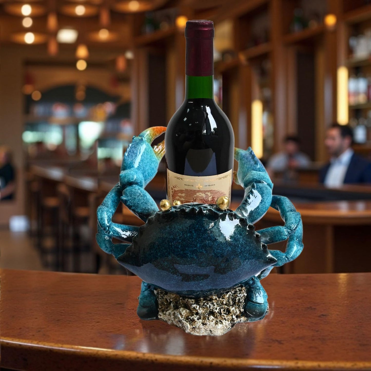 Juliahestia Modern Crab Wine Bottle Holder Countertop Coastal Beach Themed Home Decor Nautical Rack for Kitchen Living Room Bedroom Office Decorations - Gift for Ocean Lovers